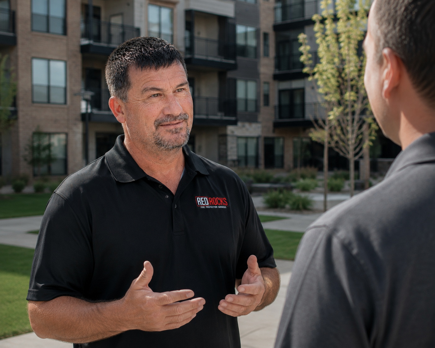 Brian Kakac, CEO & Owner of Red Rocks Fire Protection Services, on a Colorado property inspection