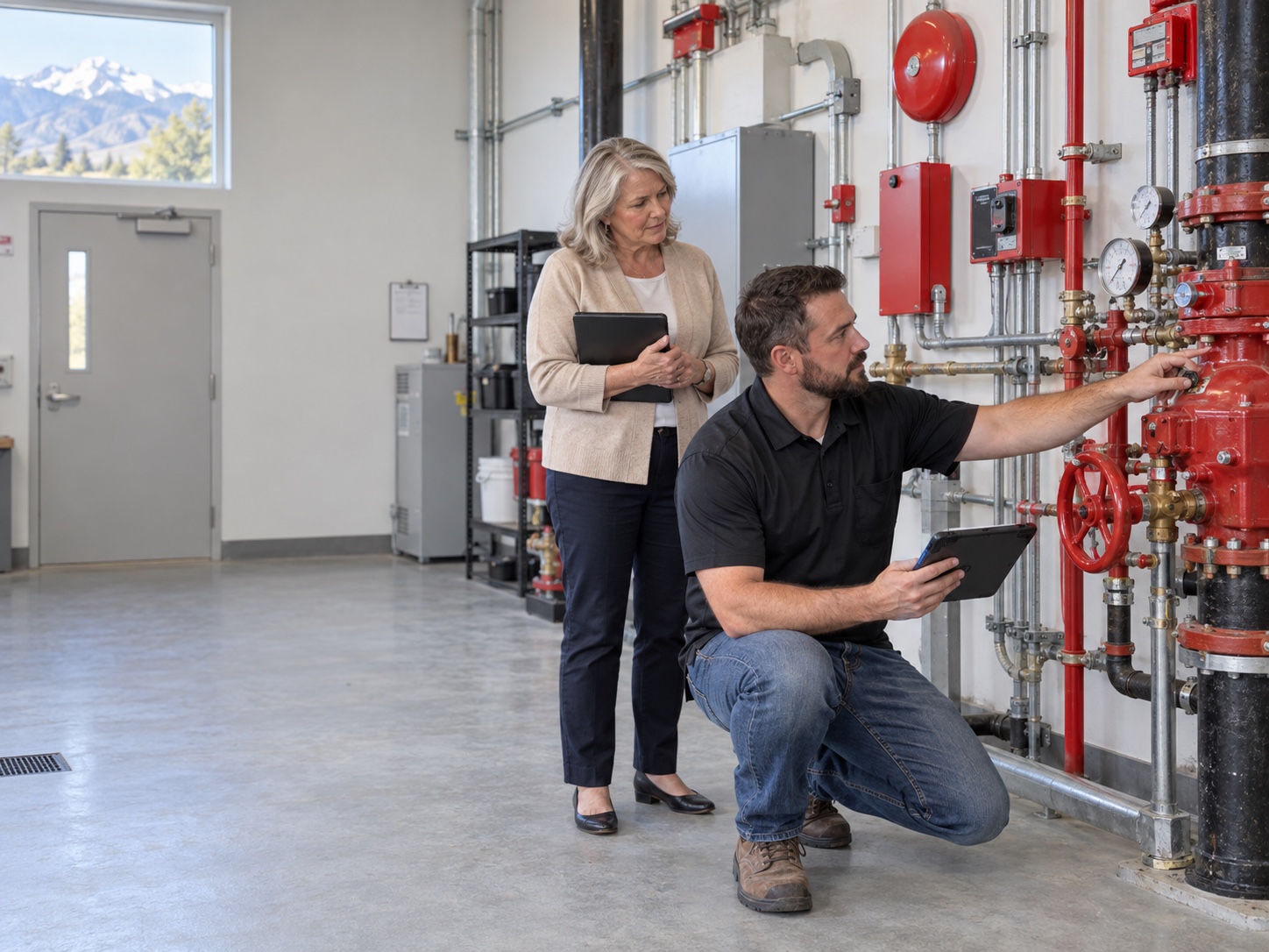 RRFPS technician restoring a critical life safety system during an emergency service call.