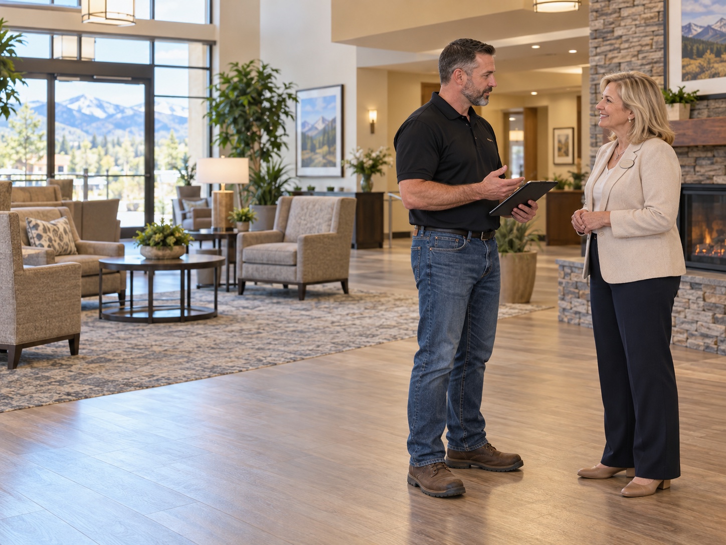 RRFPS technician inspecting a fire alarm system in a Colorado assisted living facility.