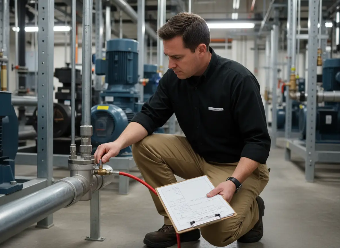 Red Rocks Fire Protection technician explaining backflow test results to a property manager