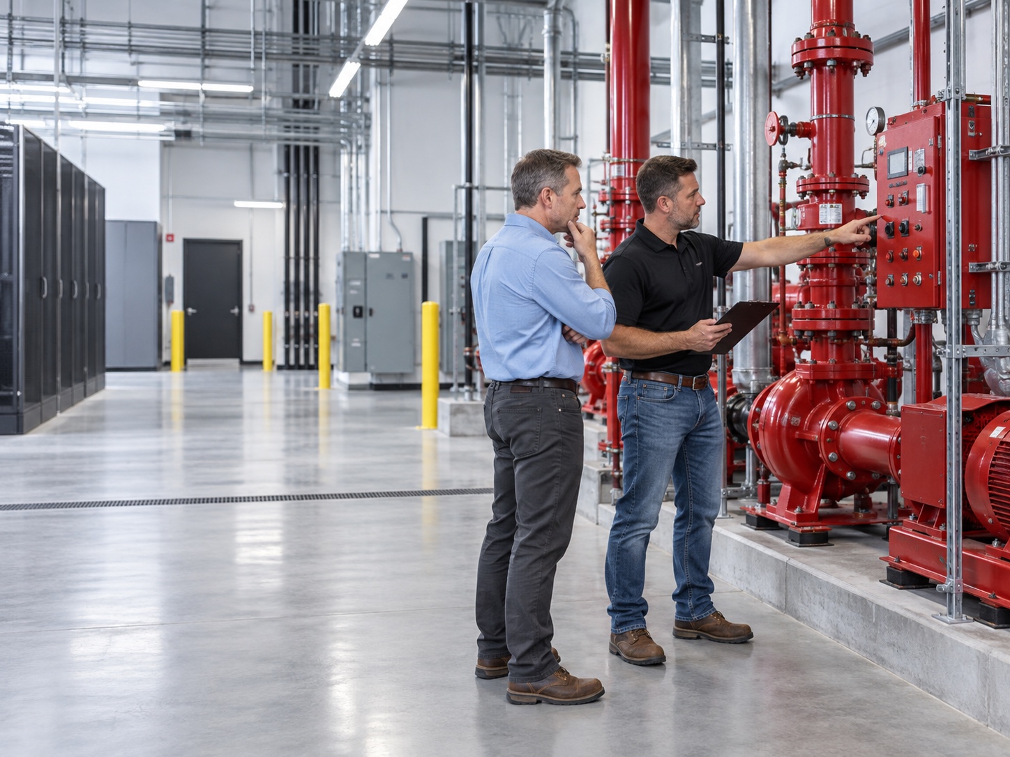 RRFPS emergency technician restoring a critical fire pump at a Colorado data center.